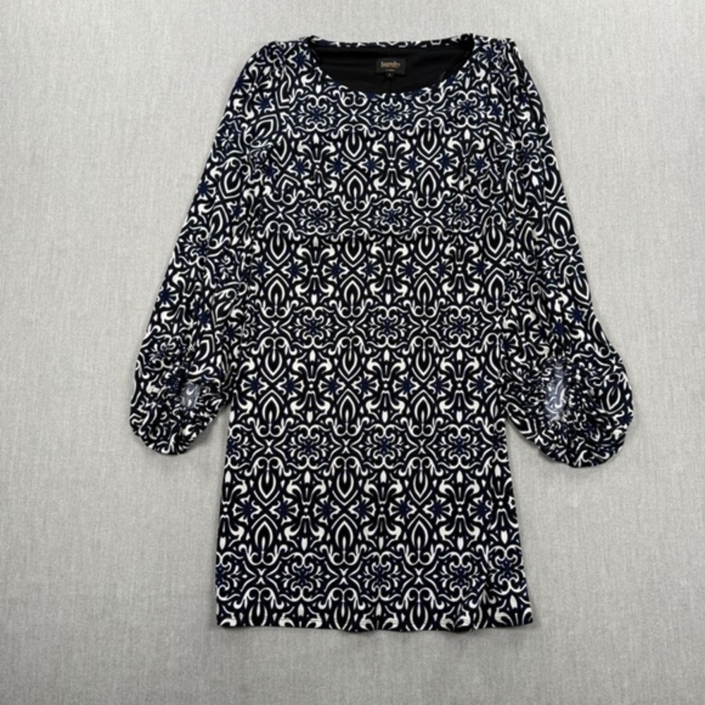 Laundry by Shelli Segal Blue White Geometric Print 3/4 Sleeve Shift Dress 4